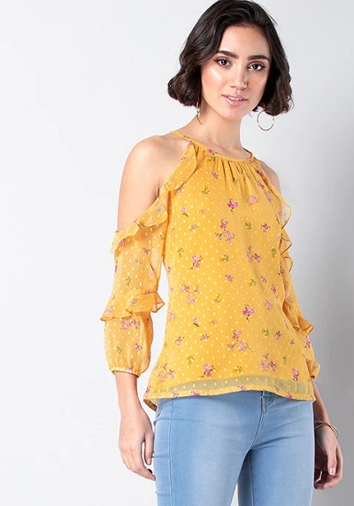 Summery floral cold shoulder top