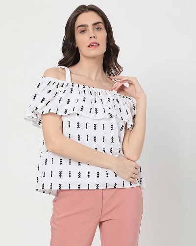 White cold shoulder style top with shoulder strap