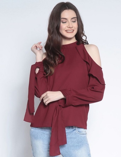 Wine Cold Shoulder Top With Straps