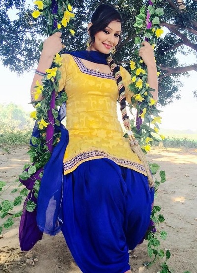 Yellow Chanderi suit with cotton blue Patiyala salwar