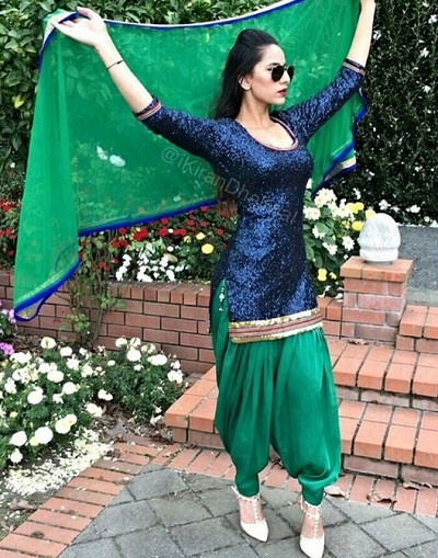 Blue Sequin Work Kurti With Green Patiala Salwar