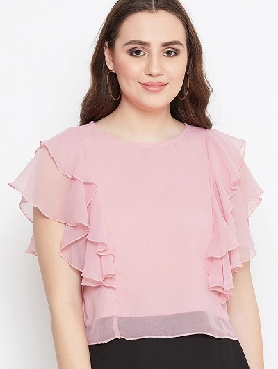 Chiffon top with layered flutter sleeves