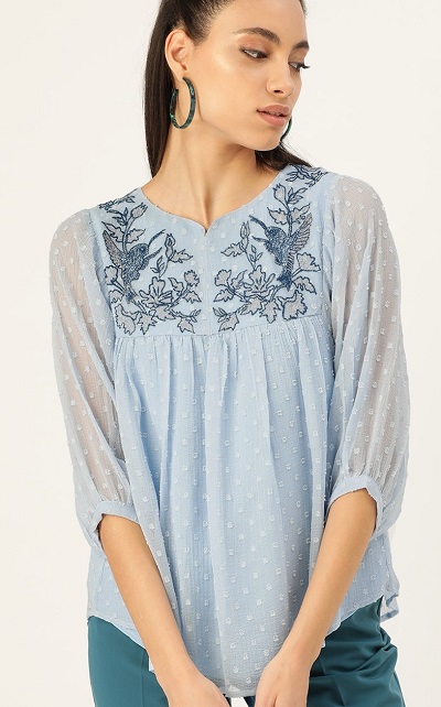 Embroidered chiffon blue top design