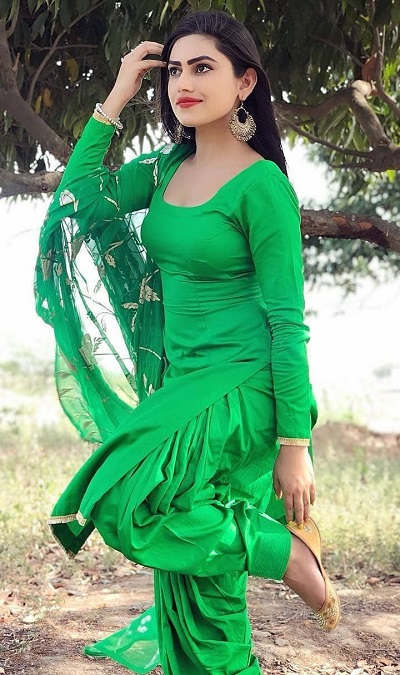 Green Punjabi Suit With Net Dupatta And Patiala Salwar