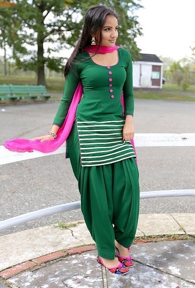 Green Cotton Punjabi Salwar Suit Pattern