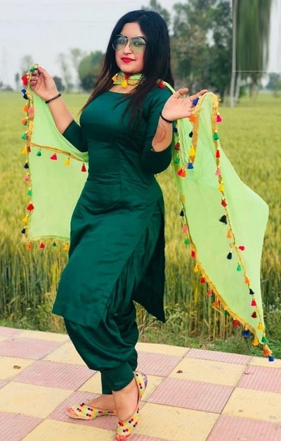 Green Cotton Punjabi Salwar Suit With Phulkari Tassel Dupatta