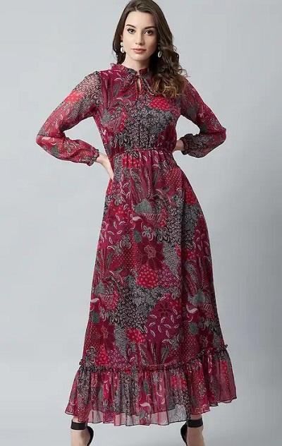 Long Frock For Women With Printed Design