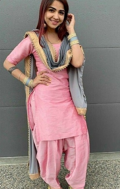 Pink Cotton Punjabi Salwar Suit With Grey Dupatta