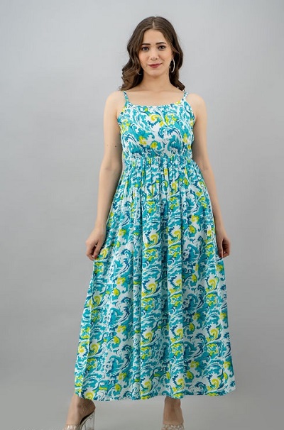 Shoulder Strap Floral Printed Summer Dress Design