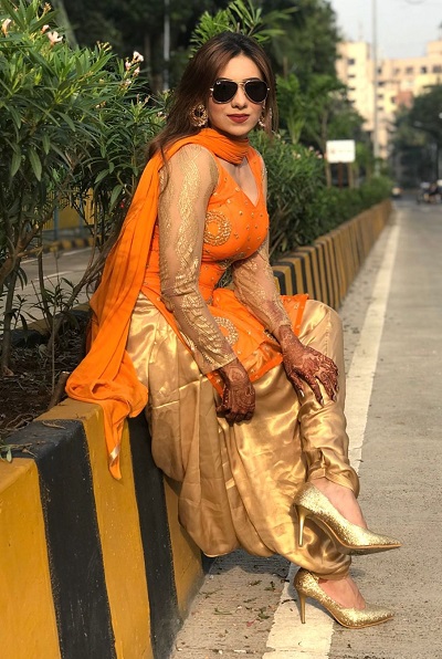 Stylish Orange And Golden Party Wear Punjabi Suit Pattern