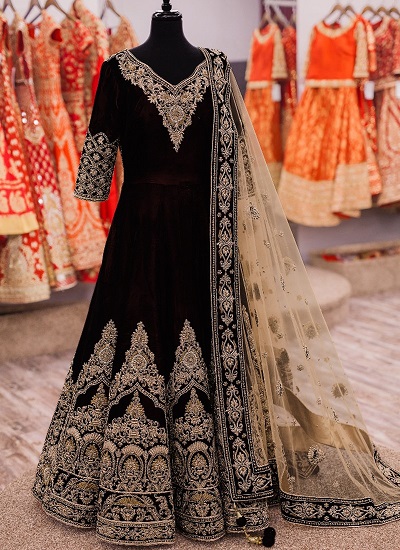 Anarkali Style Velvet Gown For Wedding