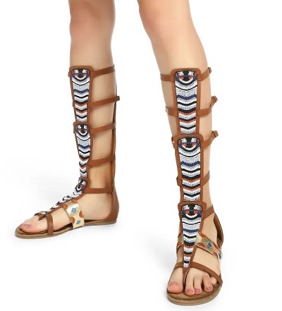 Aztec Pattern Flat Gladiator Style Long Sandal Design