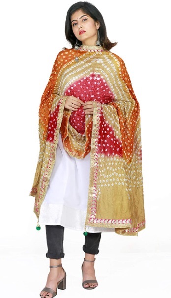 Bandhej printed yellow and pink Dupatta design