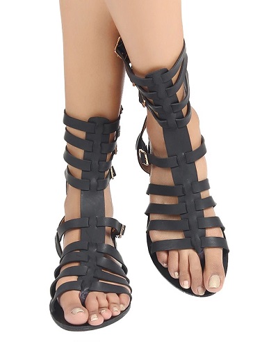 Black Leather Short Gladiator Sandals
