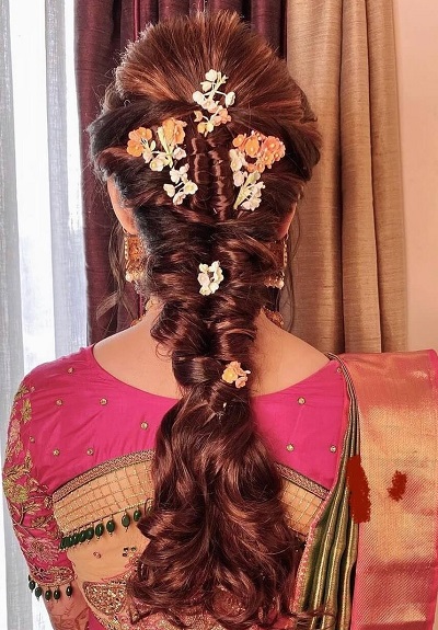 Bridal hairstyle with flower clips for Long Hair