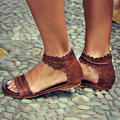 Brown Leather Ankle Length Shoes For Women