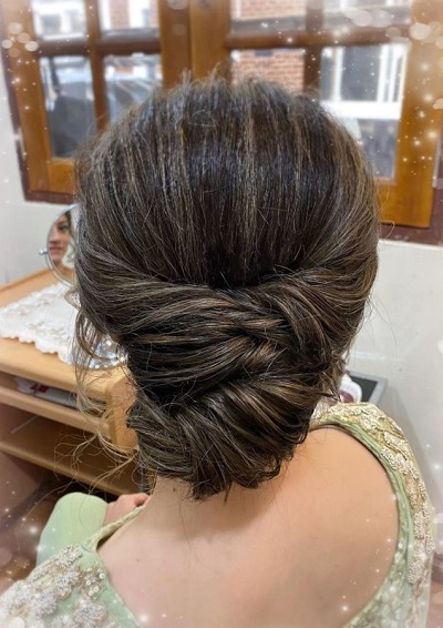 Bun with jewelery for Lehenga and Gowns