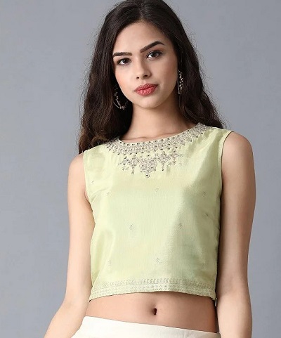 Crop top boat shape neckline blouse