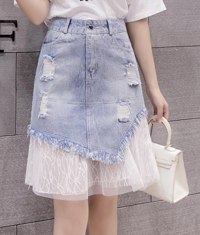 Denim and lace pattern skirt design