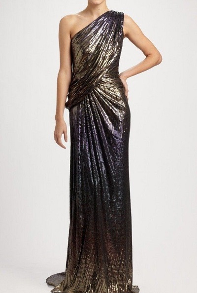 Draping Style Sequin Embellished Gown Dress