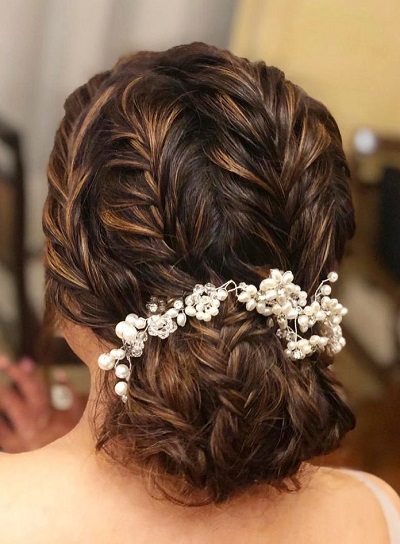 Elegant hairstyle with white hair jewelery