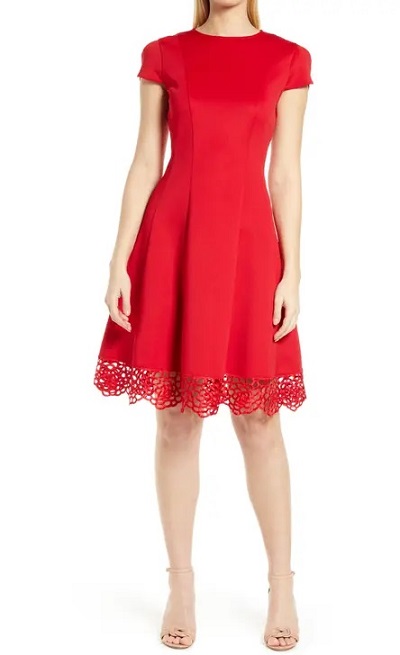 Fit And Flair Red Dress In Satin Fabric