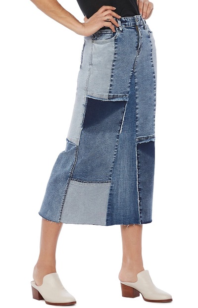 Fitted Patchwork Denim Skirt Style