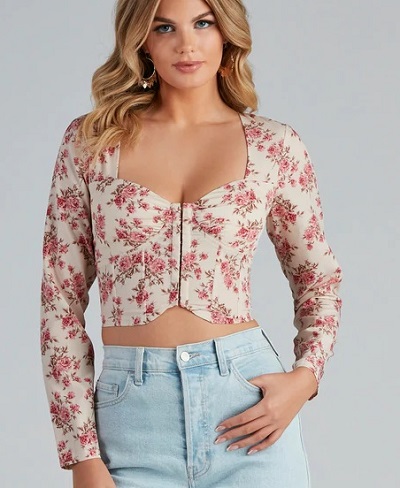 Floral printed cropped corset style design
