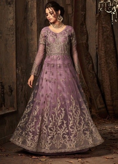 Full Flared Purple Anarkali Indian Gown Pattern