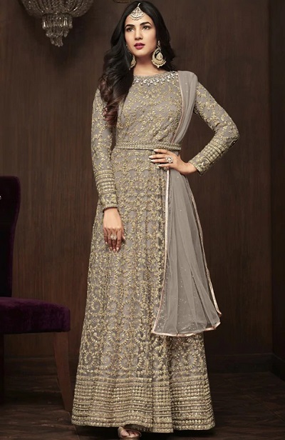 Full length stone-studded Anarkali gown with dupatta