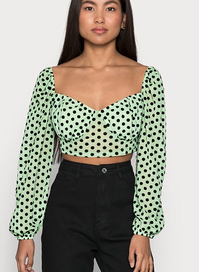 Full sleeves Polka dotted crop top pattern