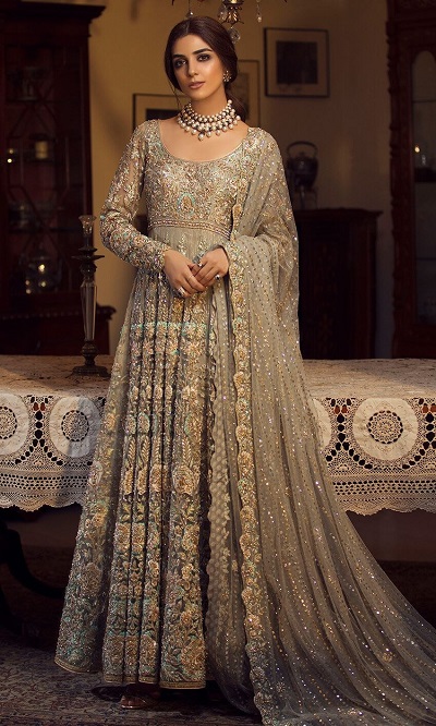 Fully Embroidered Long Anarkali Style Gown
