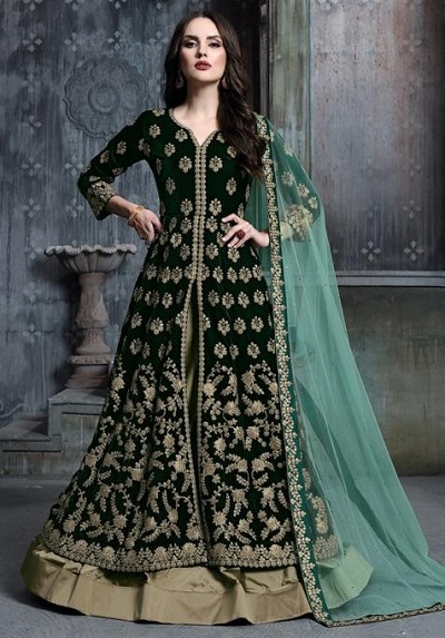 Georgette Heavy Embroidered Green Gown