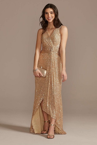 Golden Sleeveless Evening Gown Design