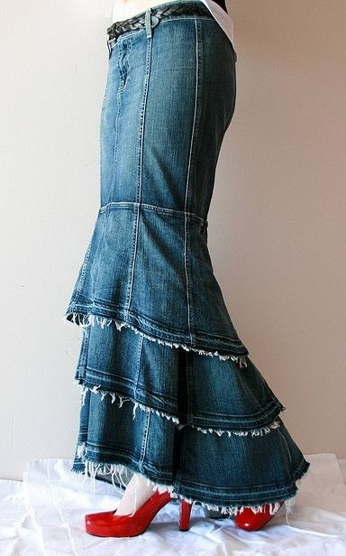Gown Inspired Fitted Layered Denim Skirt Design