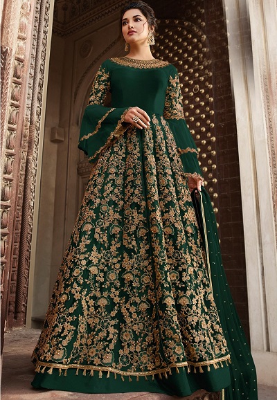 Green Luxurious Zari Work Gown Design