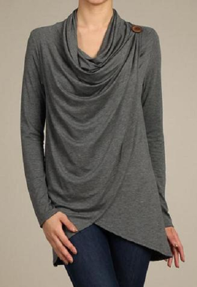 Grey full sleeves cowl top design for women