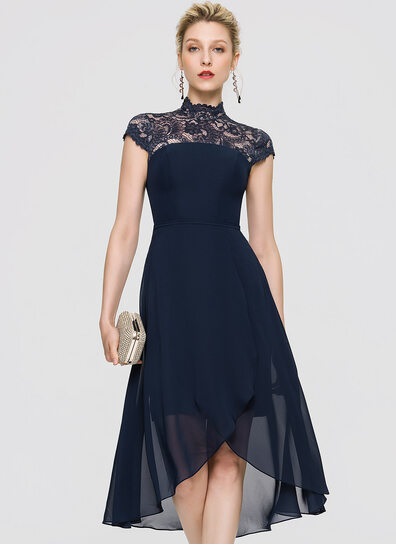 High Neck lace and Georgette fabric Cocktail dress