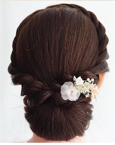 Indian braided simple low bun hairstyle