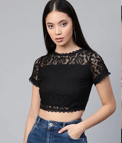 Lace and net fabric crop top style