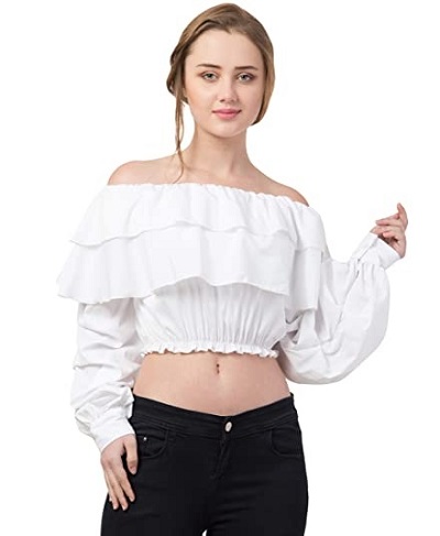 Layered off shoulder white crop top shirt