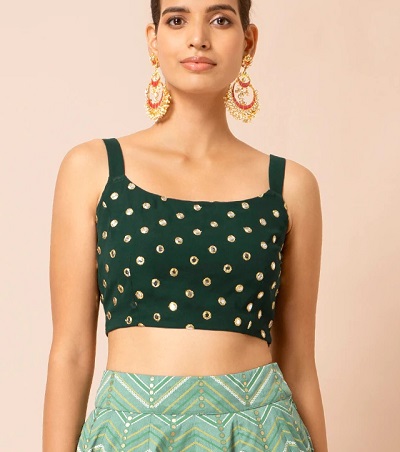 Mirror embellished sleeveless green top style