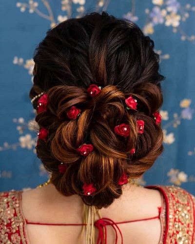 Modern French roll style hairstyle For Wedding