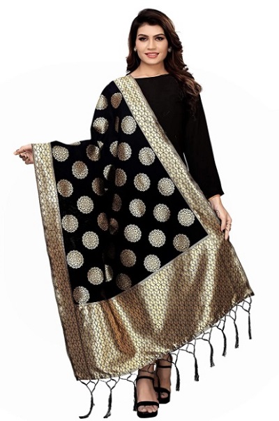 Black and gold Silk heavy dupatta