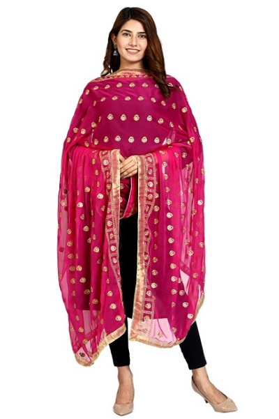 Net Sequin studded pink Dupatta pattern
