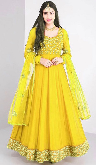 Net Yellow Embellished Gown For Women