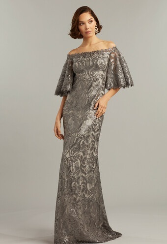 Off Shoulder Grey Long Length Dress Design