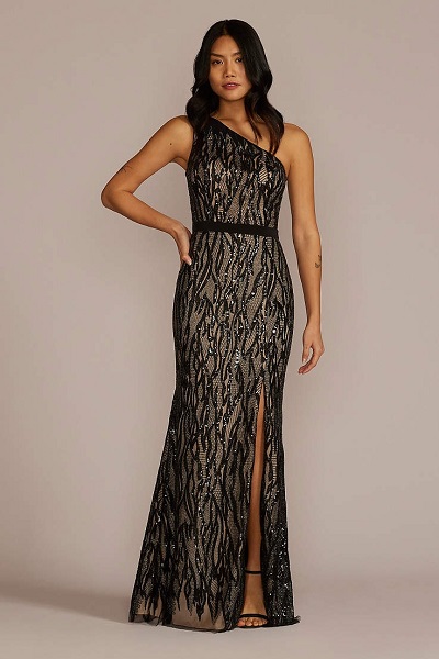 One Shoulder Fitted Long Evening Gown