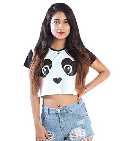 Panda printed t-shirt fitted crop top style