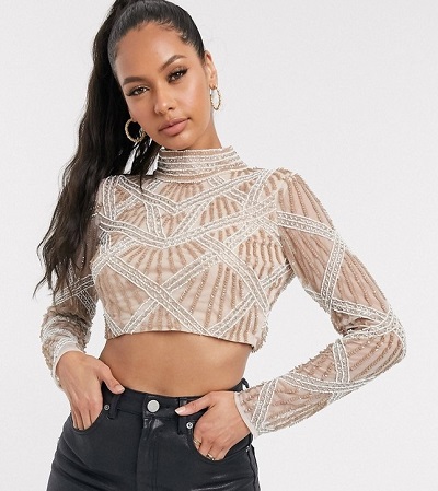 Party perfect Embellished full sleeves stylish designer crop top